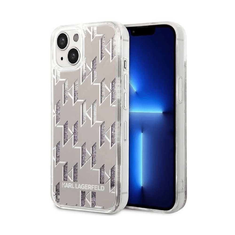Karl Lagerfeld Liquid Glitter Monogram Case For iPhone 14 - Silver