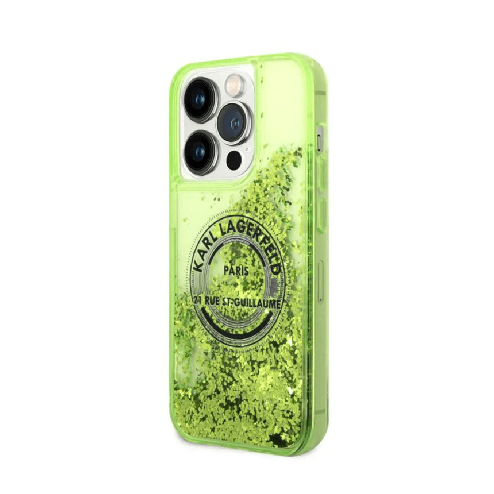 Karl Lagerfeld Liquid Glitter Case For iPhone 14 Pro Max - Yellow