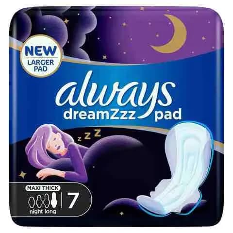 Always Dreamzz Women Pads Pad Clean & Dry Maxi Thick Night Long With Wings 7 Counts