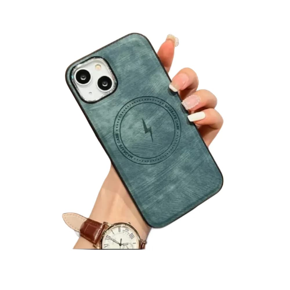 Leather Texture Magnetic Case For iPhone 15 Pro Max - Green