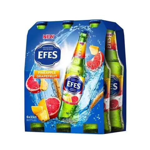 EFES Fruit Drink Non Alcoholic Malt Pineapple And Grapefruit 330ml x Pack of 6