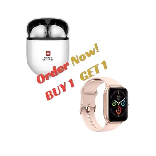 Swiss Military Delta 2ENC Earbuds + Alps Watch - White/Pink Combo (Buy 1 Get 1)