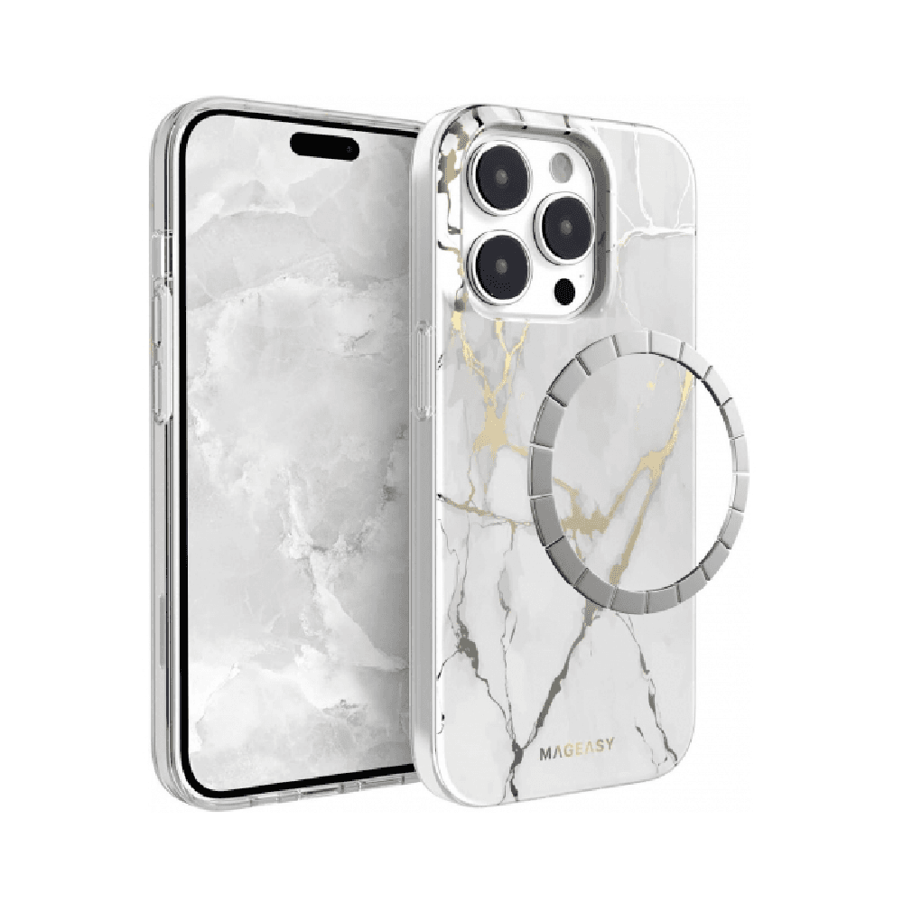 كفر SwitchEasy MARBLE لايفون 14 برو / رخام ابيض و ذهبي / يدعم MagSafe