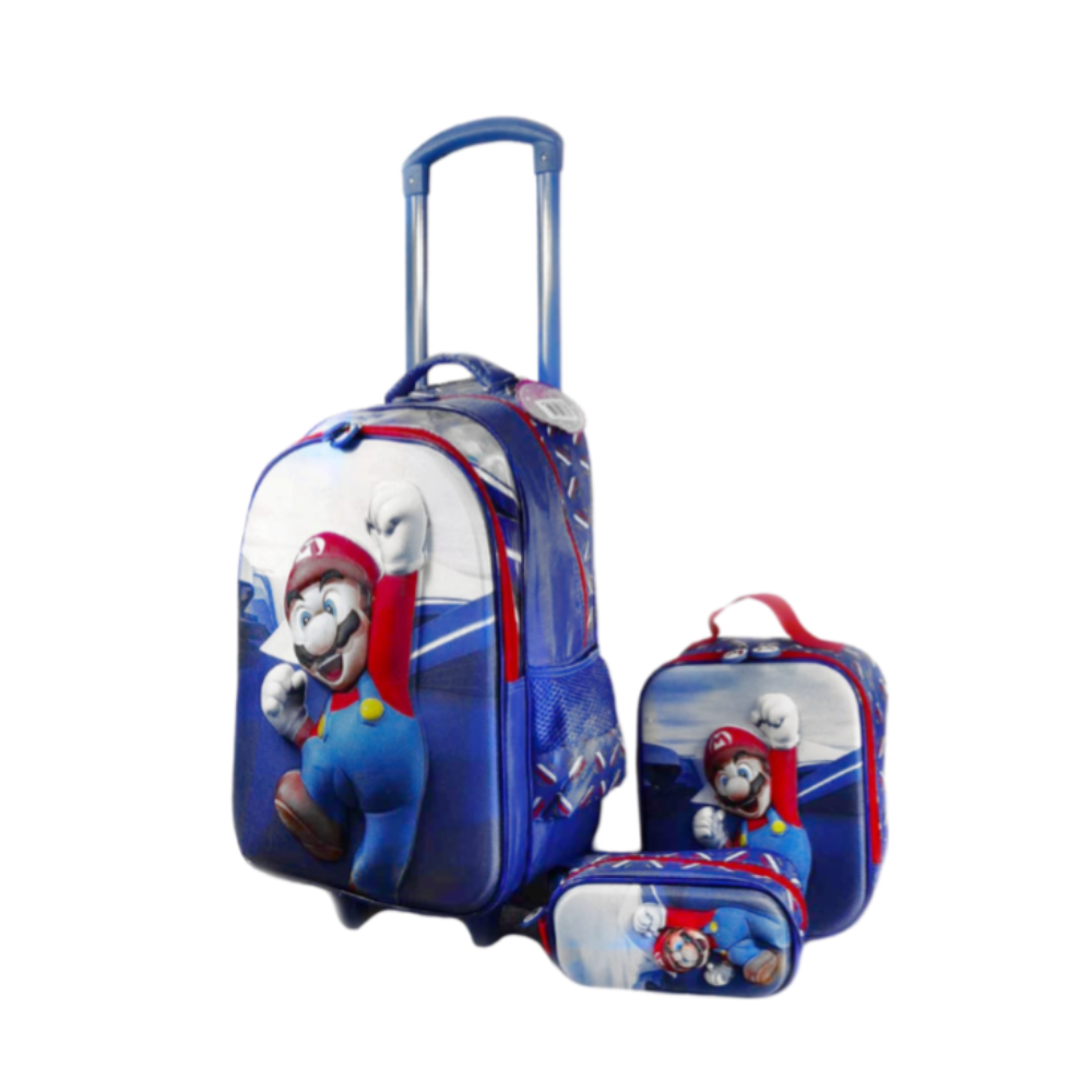 IKola Trolley Bag Backpack 3D Printed Super Mario 3Pcs Set & Small Wheel