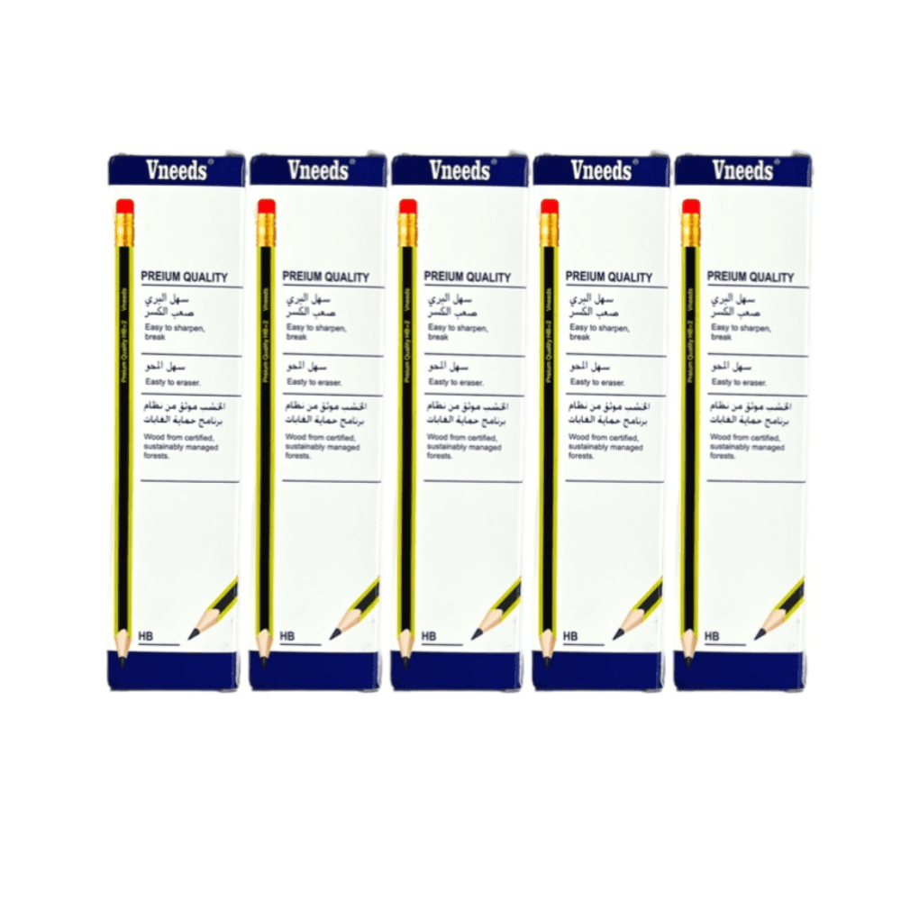 Vneeds Pencils HB 13107 With Eraser Tip, Preium Quality12 Pieces, A Total of 60 Pieces