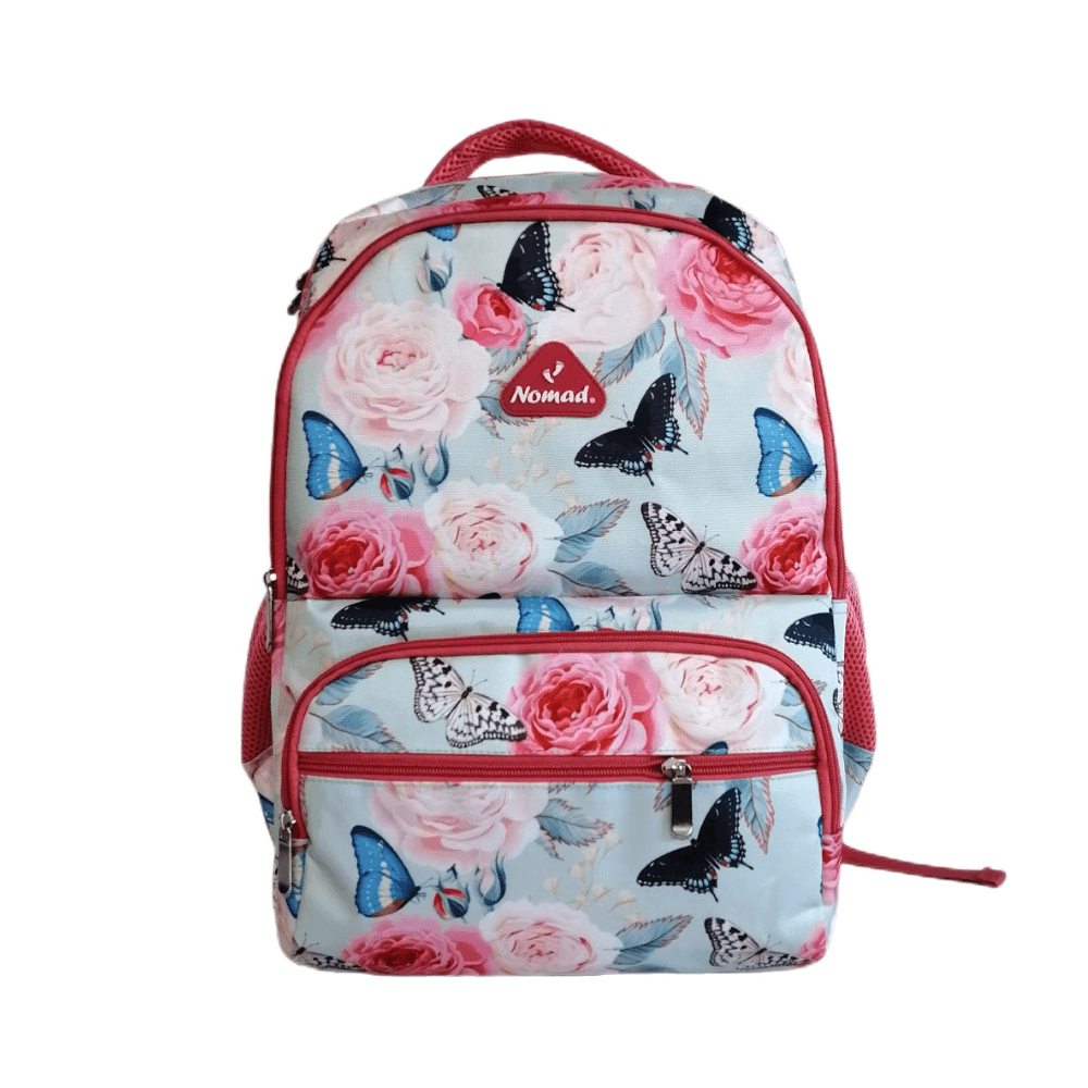 Nomad Secondary Backpack Flower Design 18 Inch - Pink On Grey