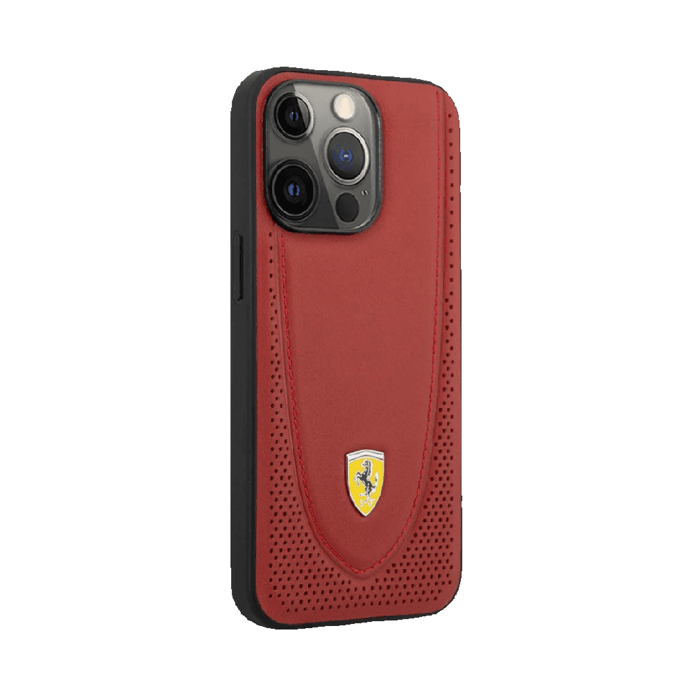 Ferrari Magsafe Leather Stitched Hard Case For iPhone 14 Pro - Red
