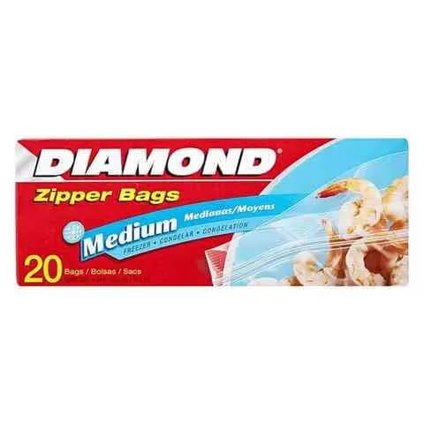 Diamond Zipper Storage Bags Bio Freezer Medium 20 Pieces