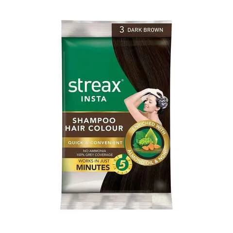 Streax Insta Shampoo Hair Colour 3 Dark Brown 25ml x pack of 3