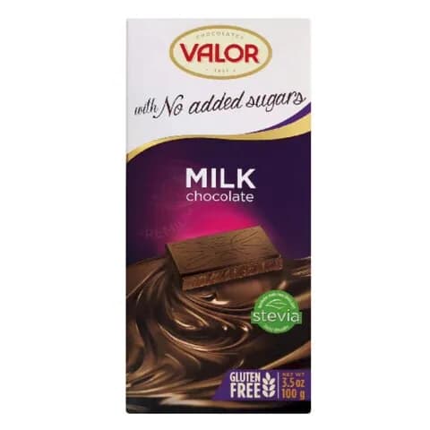 Valor Gluten Free Milk Chocolate No Added Sugar 100g