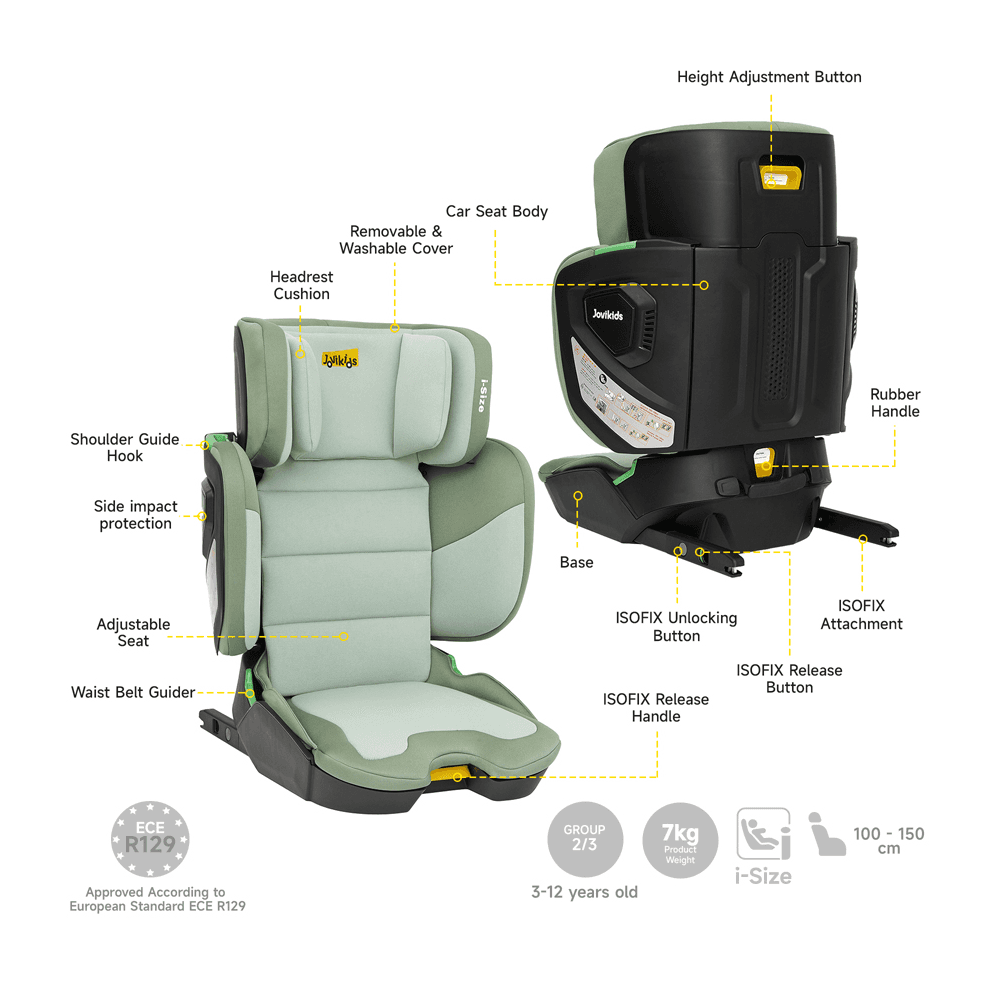 Jovikids Rober I-Size Booster Car Seat ISOFIX Cabin Size (Green)