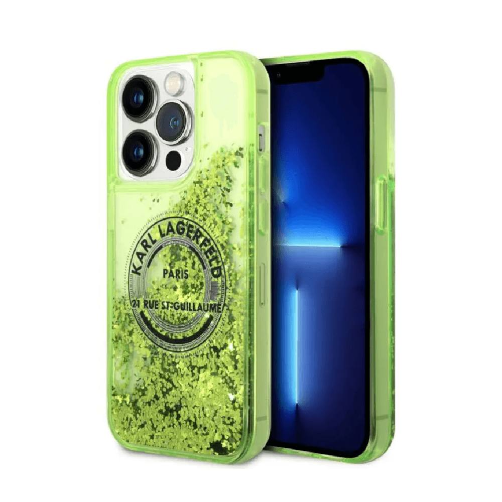 Karl Lagerfeld Liquid Glitter Case For iPhone 14 Pro Max - Yellow