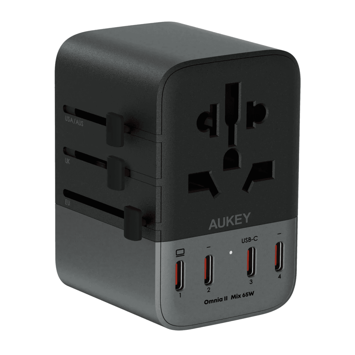 Aukey Travel Adapter / 65W Power / 1 AC Outlet + 4 Type-C Ports + 1 USB Port