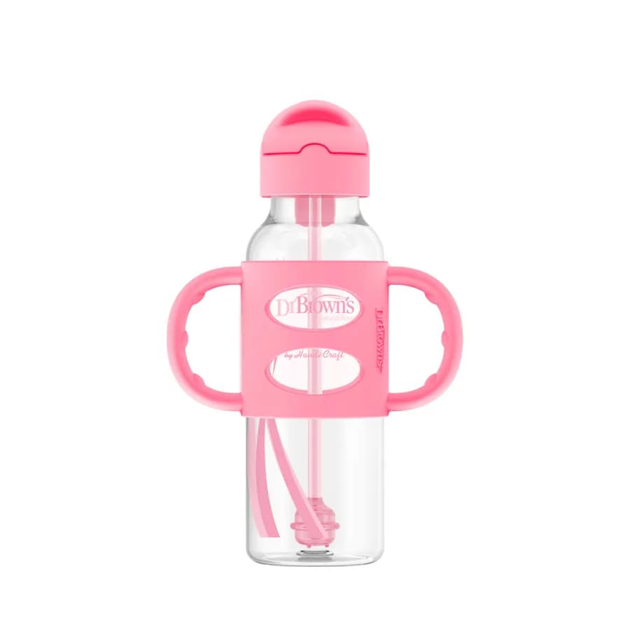 Dr.Browns Sippy Straw Bottle W/ Silicone Handles 250Ml (Pink)