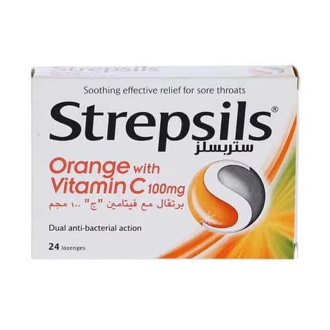 Strepsils Orange with Vitamin C Sore Throat Relief, 24 Lozenges