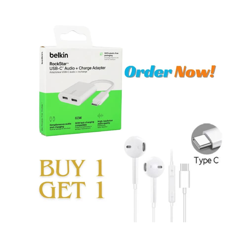 Belkin RockStar USB-C Adapter + Apple Headphones