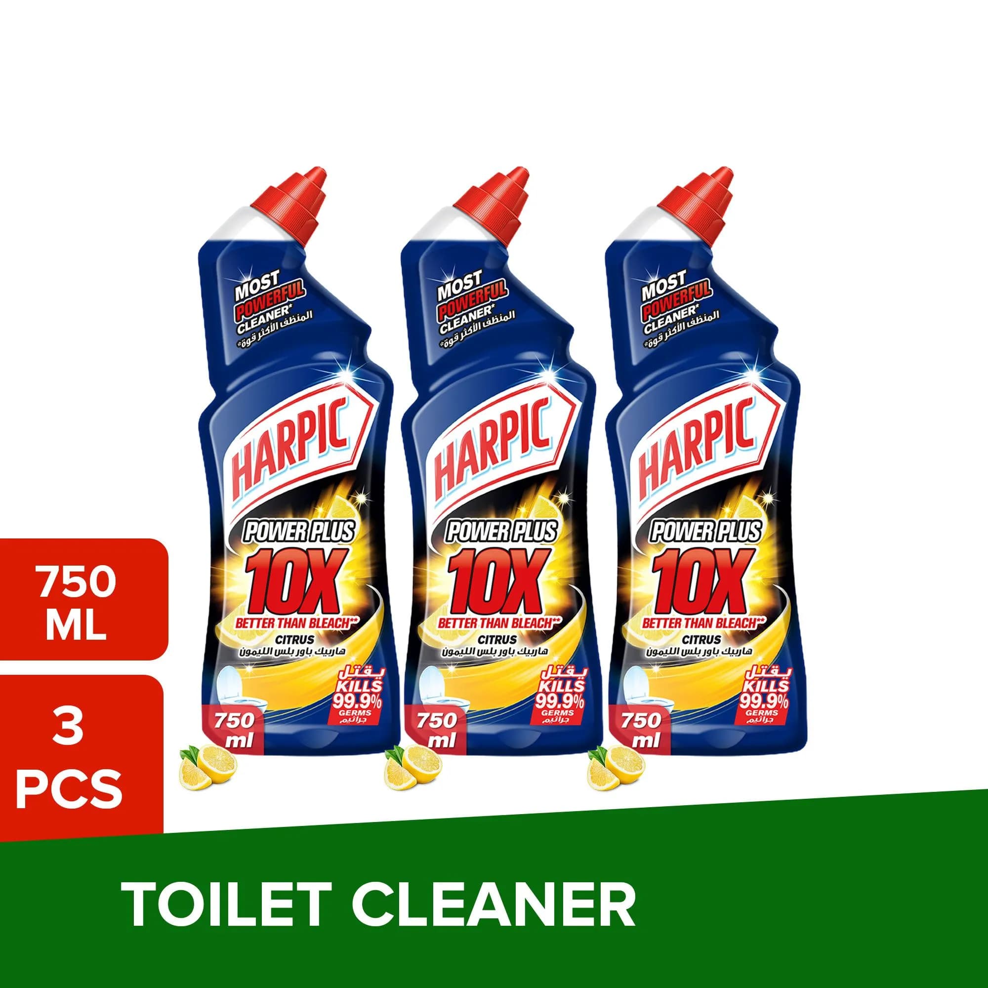 Harpic Power Plus 10X Citrus Disinfectant Toilet Cleaner, 3x750ml