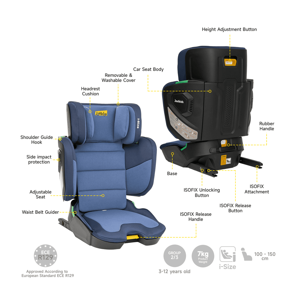 Jovikids Rober I-Size Booster Car Seat ISOFIX Cabin Size (Blue)