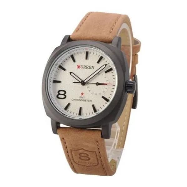 Curren 8139 Leather Strap Stylish Quartz Analog Watch White For Unisex