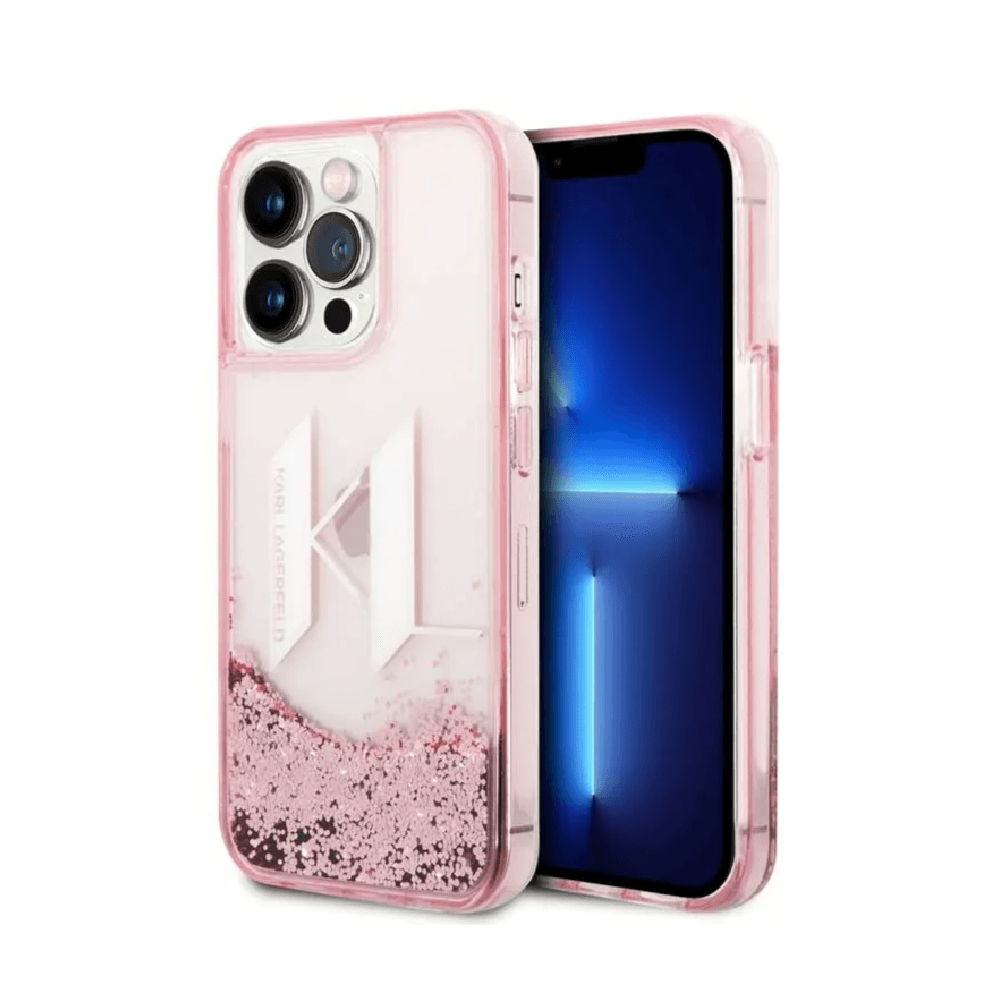 Karl Lagerfeld Liquid Glitter Big Kl Hard Case For iPhone 14 - Pink