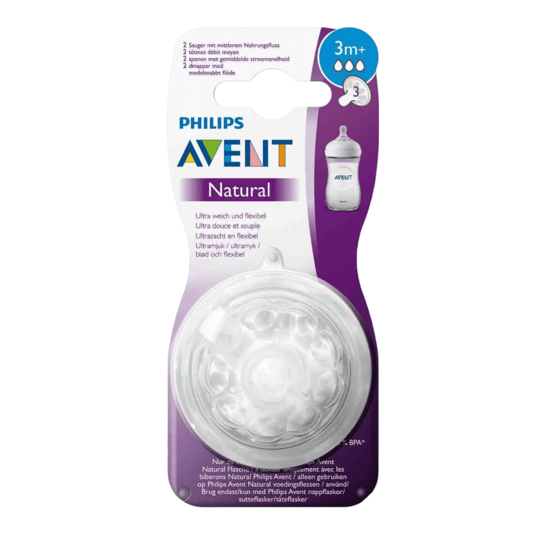 Philips Avent Natural 2.0 Feeding Teats 3 M X2