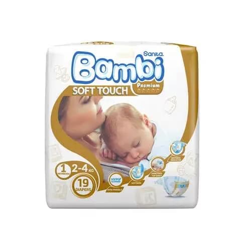 Sanita Bambi Premium Soft Touch Diaper 2-4kg Size 1 Newborn 19 Diapers