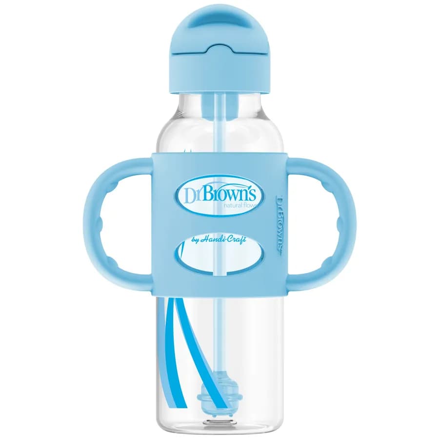 Dr.Browns Sippy Straw Bottle W/ Silicone Handles 250Ml (Blue)