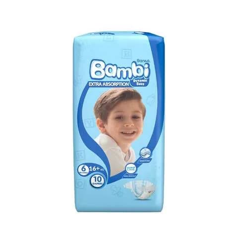 Sanita Bambi Extra Absorption Dynamic Baby Diaper 16+kg Size 6 XX-Large 10 Diapers