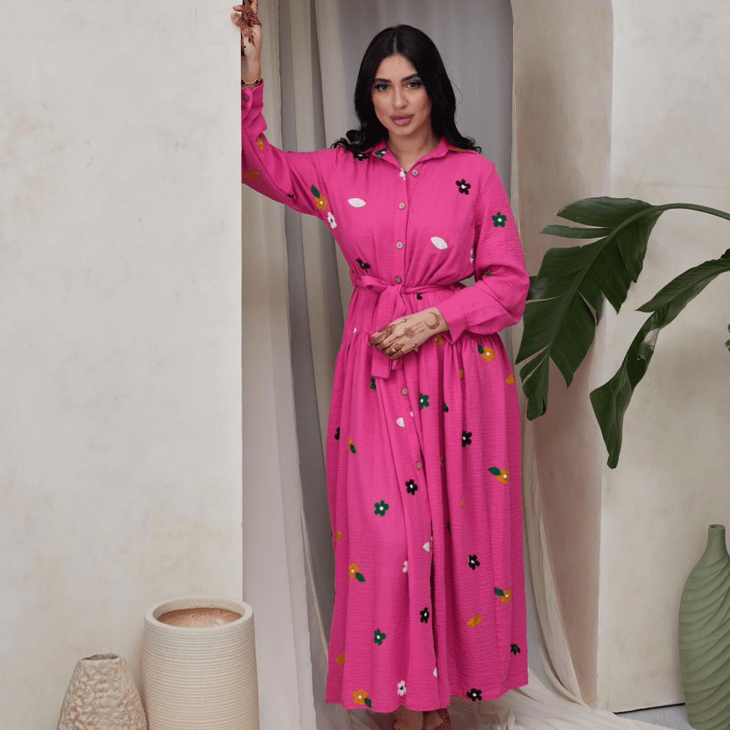 Linen Flora Dress Xl - Pink 
