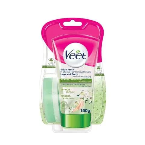 Veet Silk & Fresh In Shower Hair Removal Cream for Legs and Body (Dry Skin), 150g