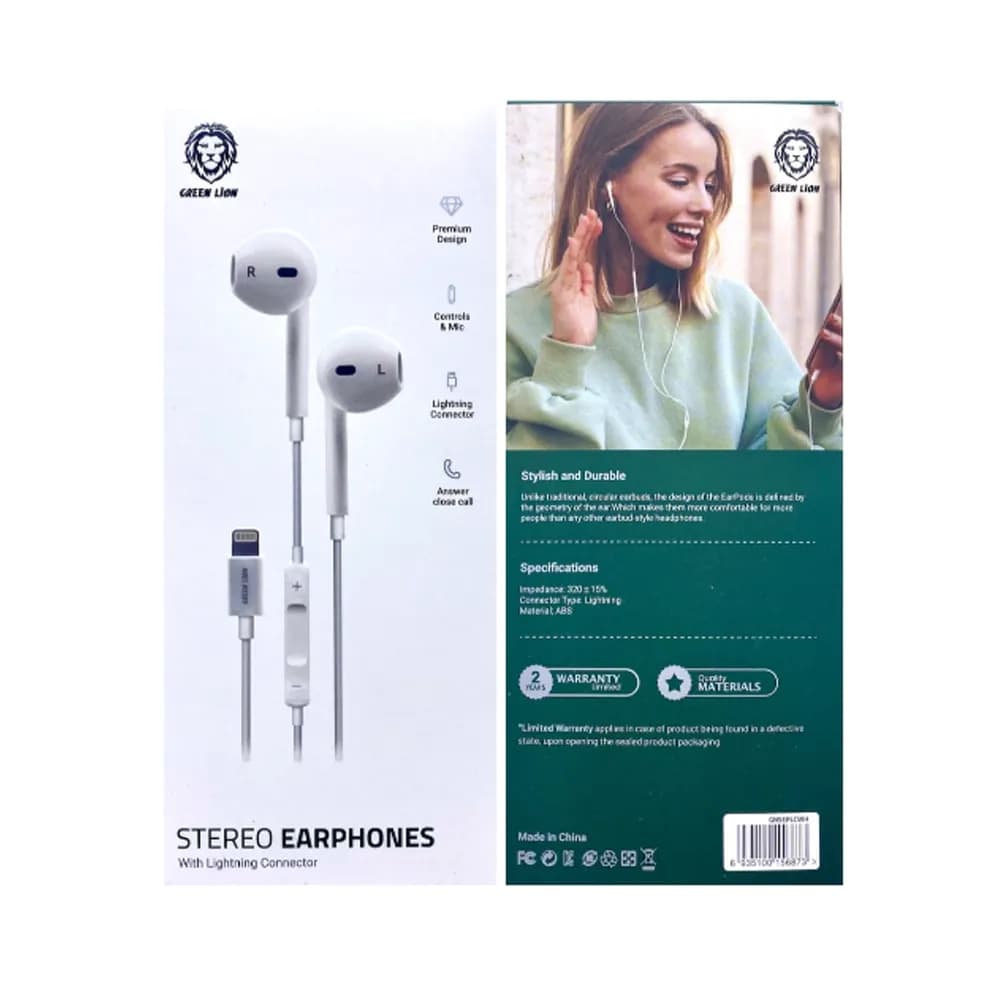 Green Lion Stereo Earphones to iPhone - (6358)        