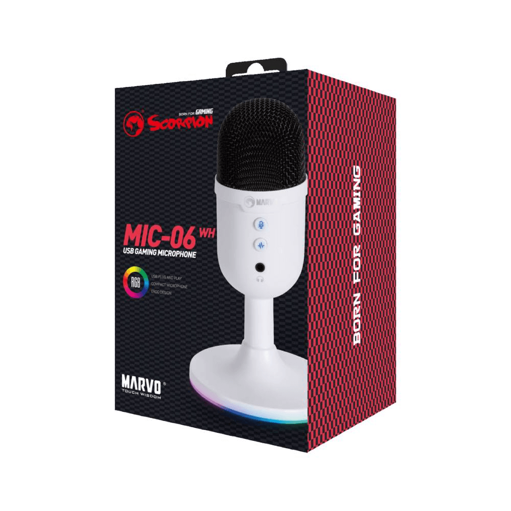 Microfone Marvo Rgb Usb Black Mic06 wh Gamer Cor Preto