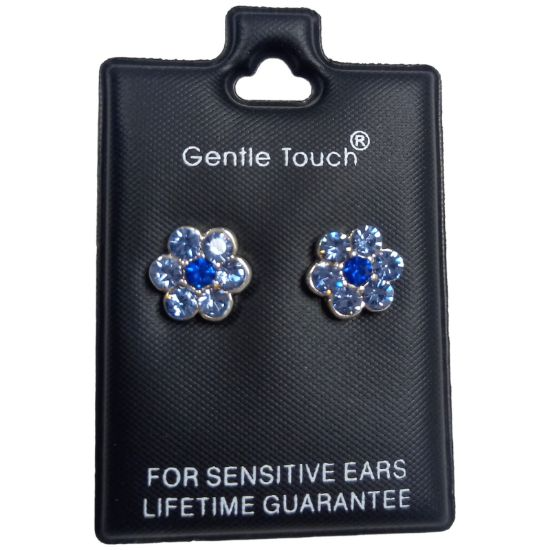 Gentle Touch 17 Blue Flower-Silver Earring For Sensitive Ears