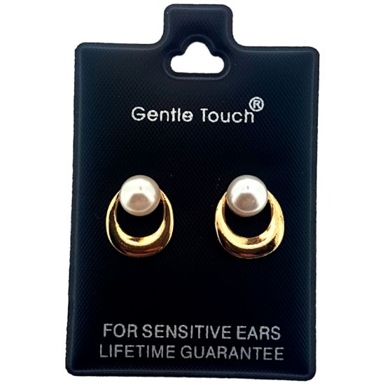 Gentle Touch 48 Gold Pearl Loop Stud Earring For Sensitive Ears