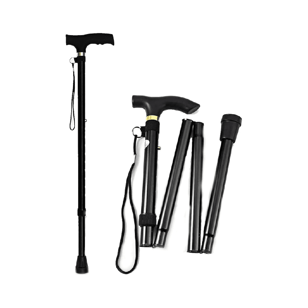 Adjustable Metal Folding Walking Stick Color Black With Non Slip Rubber Base