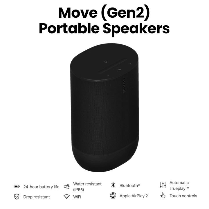 Sonos Move2Uk1Blkr2 Move Uk R2 (Gen2) Bluetooth & Wifi Portable Home Speaker Black