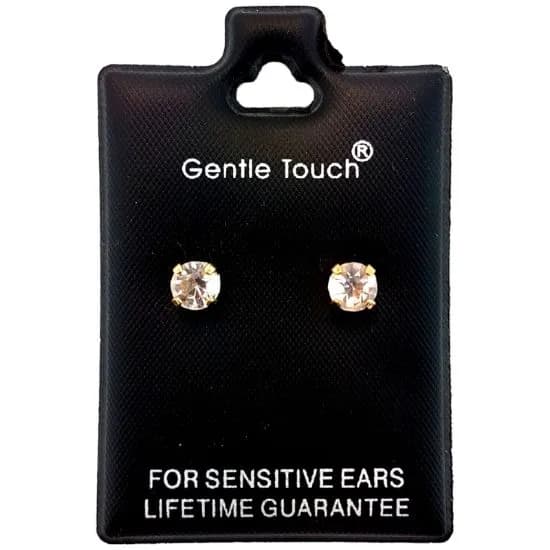 Gentle Touch 21 Gold Crystal Stud 5mm For Sensitive Ears