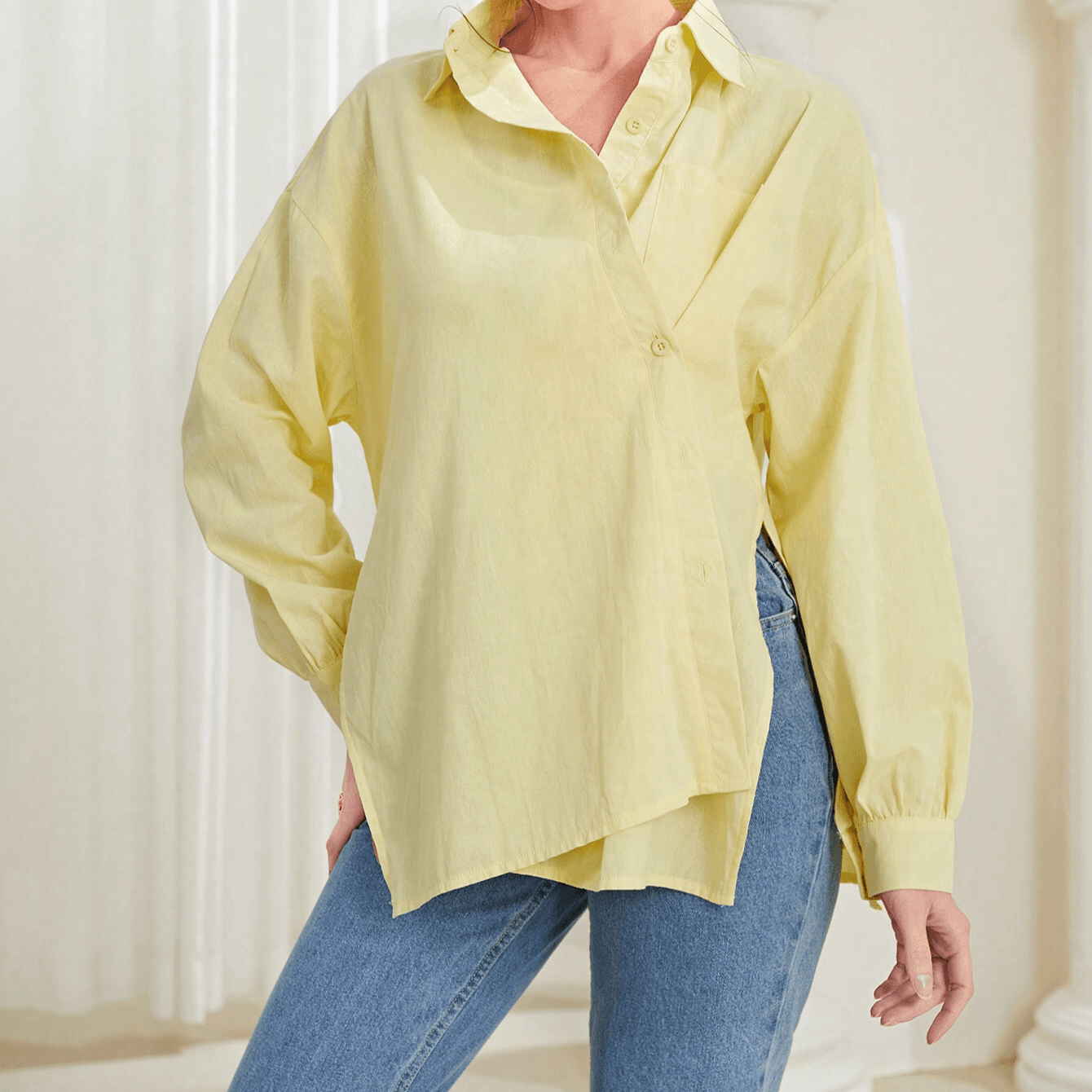 Mulvary Solid Drop Shoulder Split Hem Shirt Mustard Yellow