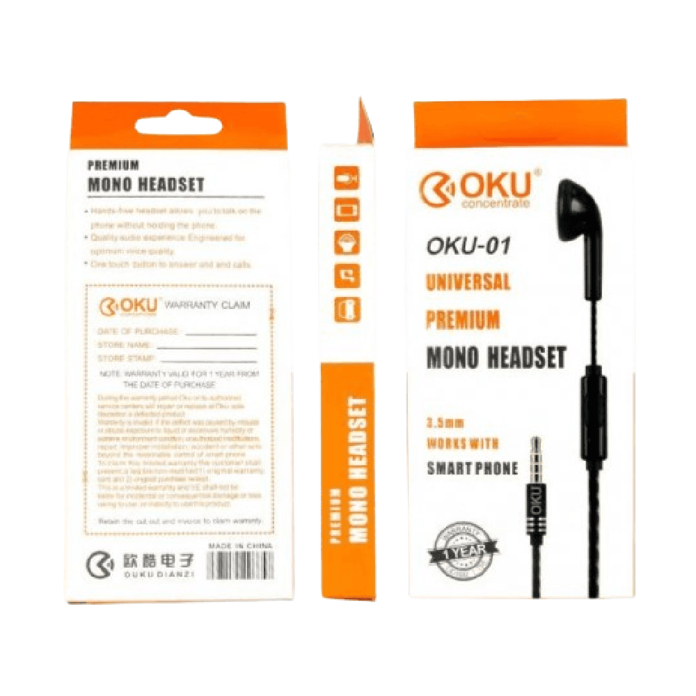 Oku-01 Universal Premium Mono Headset - Black    
