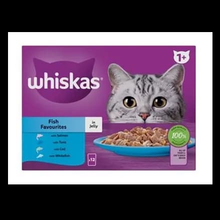 Whiskas 1+ Cat Food Pch Fish Jel 85Gx12