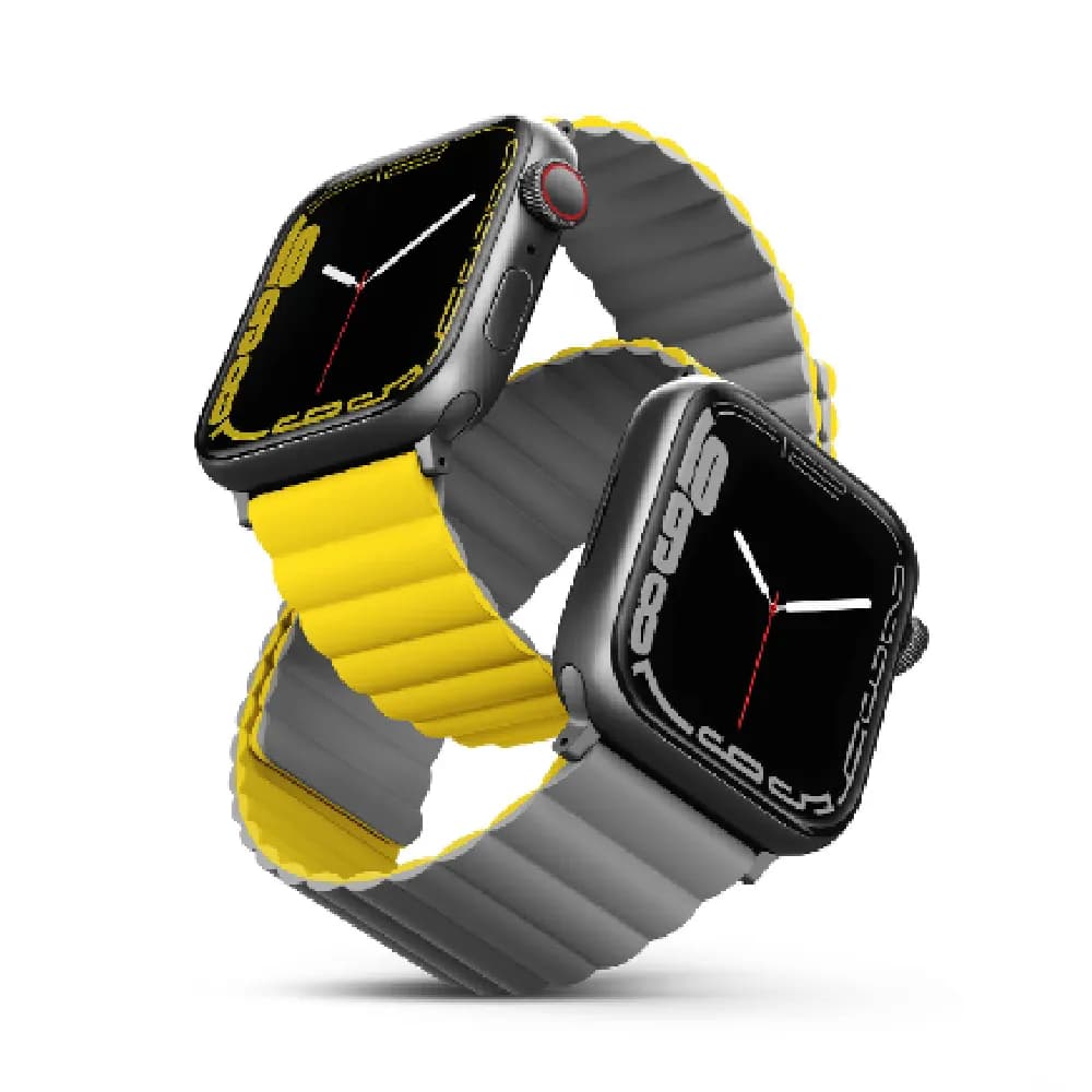 Uniq Revix Reversible Magnetic Silicone Strap (44/ 45 mm) - Yellow/Grey