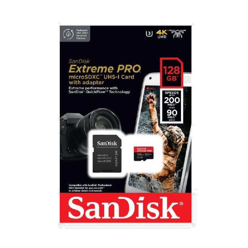 بطاقة ذاكرة SanDisk Extreme Pro UHS-I microSDXC سعة 128 جيجابايت مع محول SD