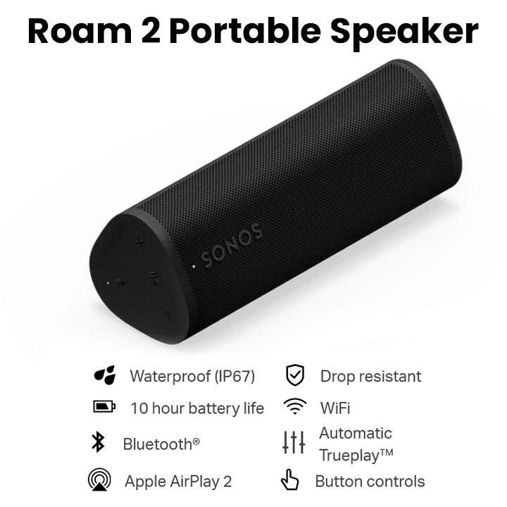 Sonos Roam2R21Blk Roam 2 Portable Waterproof Bluetooth Speaker Black