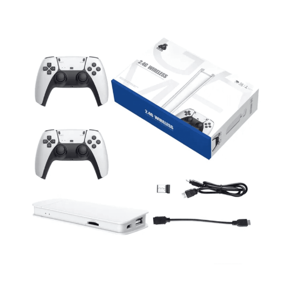 Integrated Retro 4K Game Console with Dual 2.4G Wireless Controllers - White