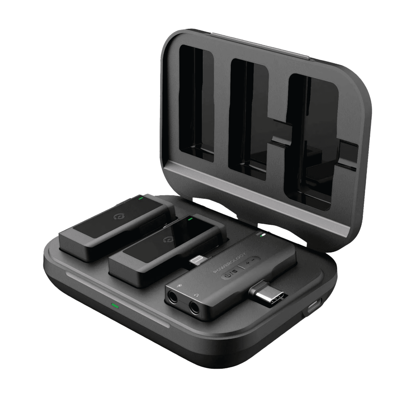Powerology Wireless Mic / Type-C And Lightning Input / Supports Two Devices / 2000 Mah / Black