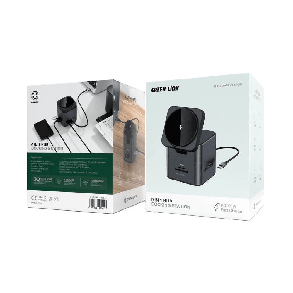 Green Lion 9 IN 1 HUB Docking Station - Black