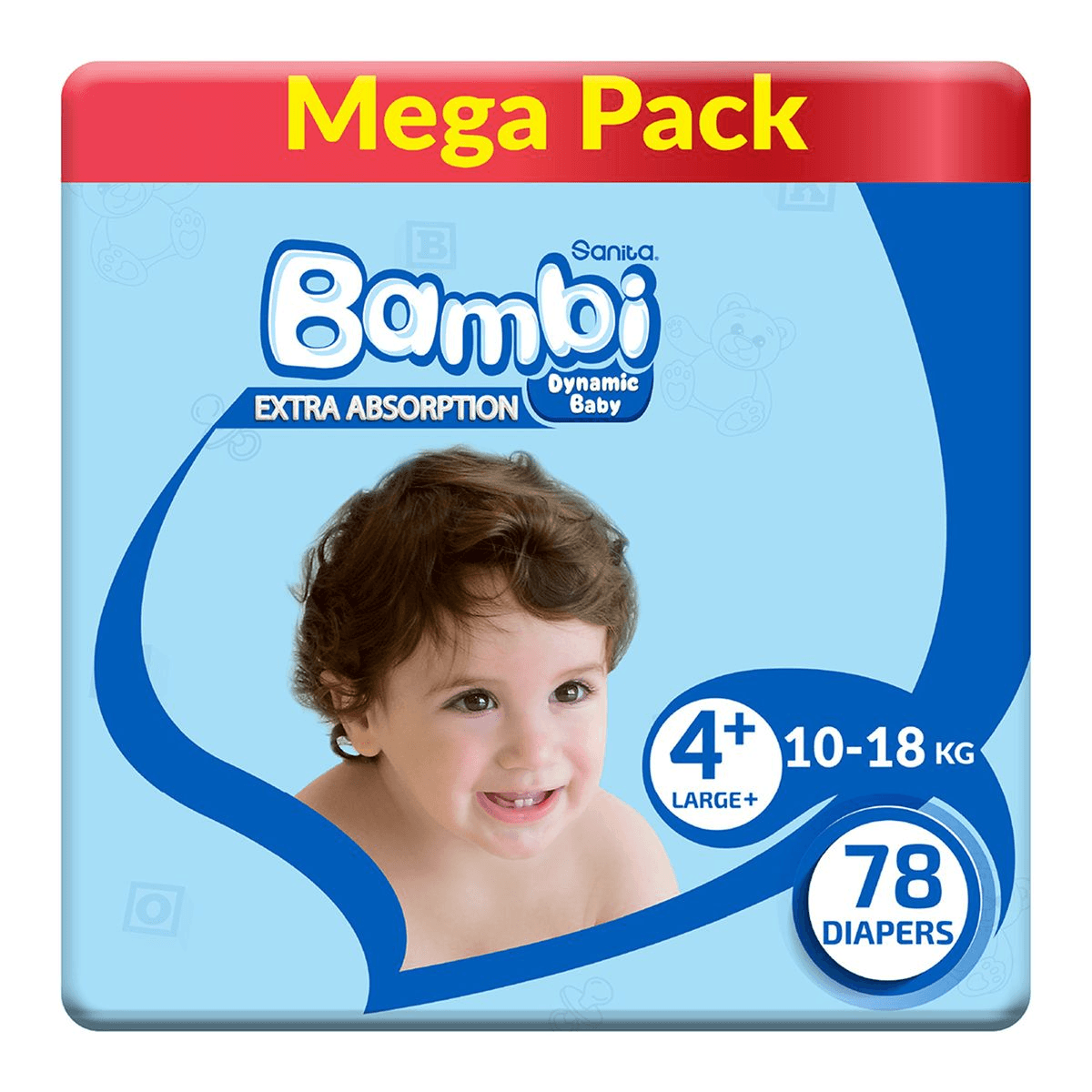 Bambi Baby Diaper Mega Pack Size 4+ Large Plus 10-18kg 78 pcs