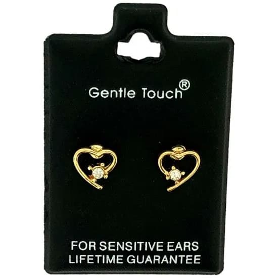 Gentle Touch 94 Gold Heart with Crystal earring For Sensitive Ears