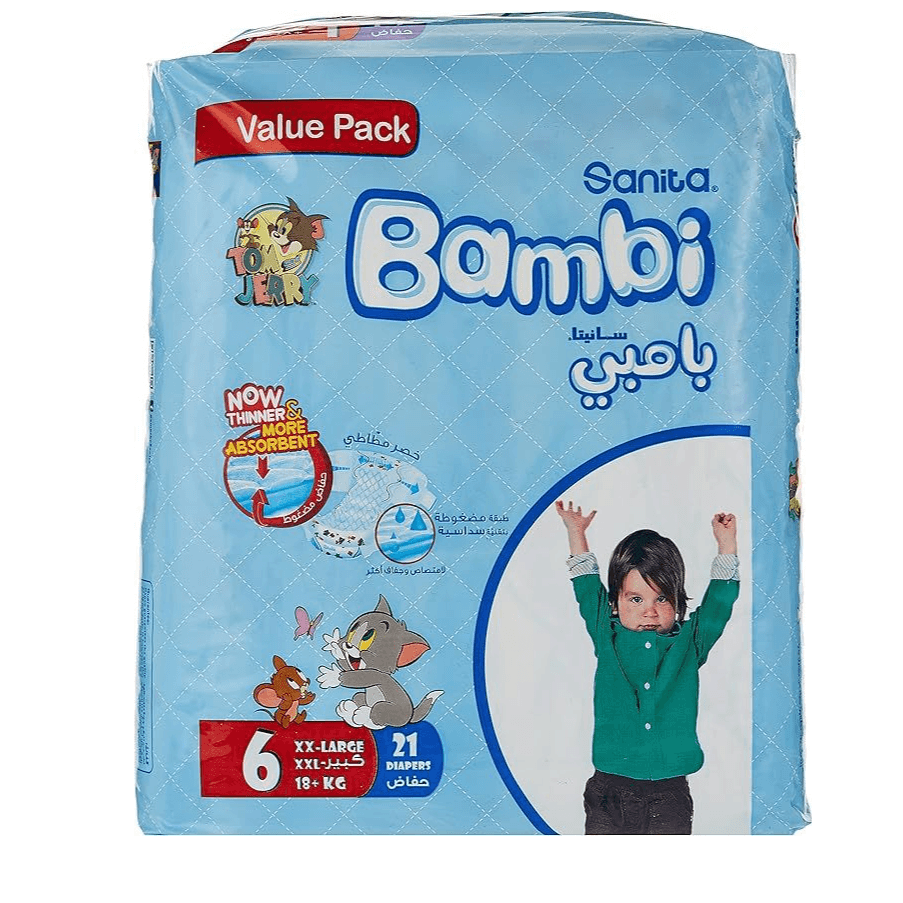 Bambi Baby Diapers Value Pack Size 6 XXL 16+KG 21 Count