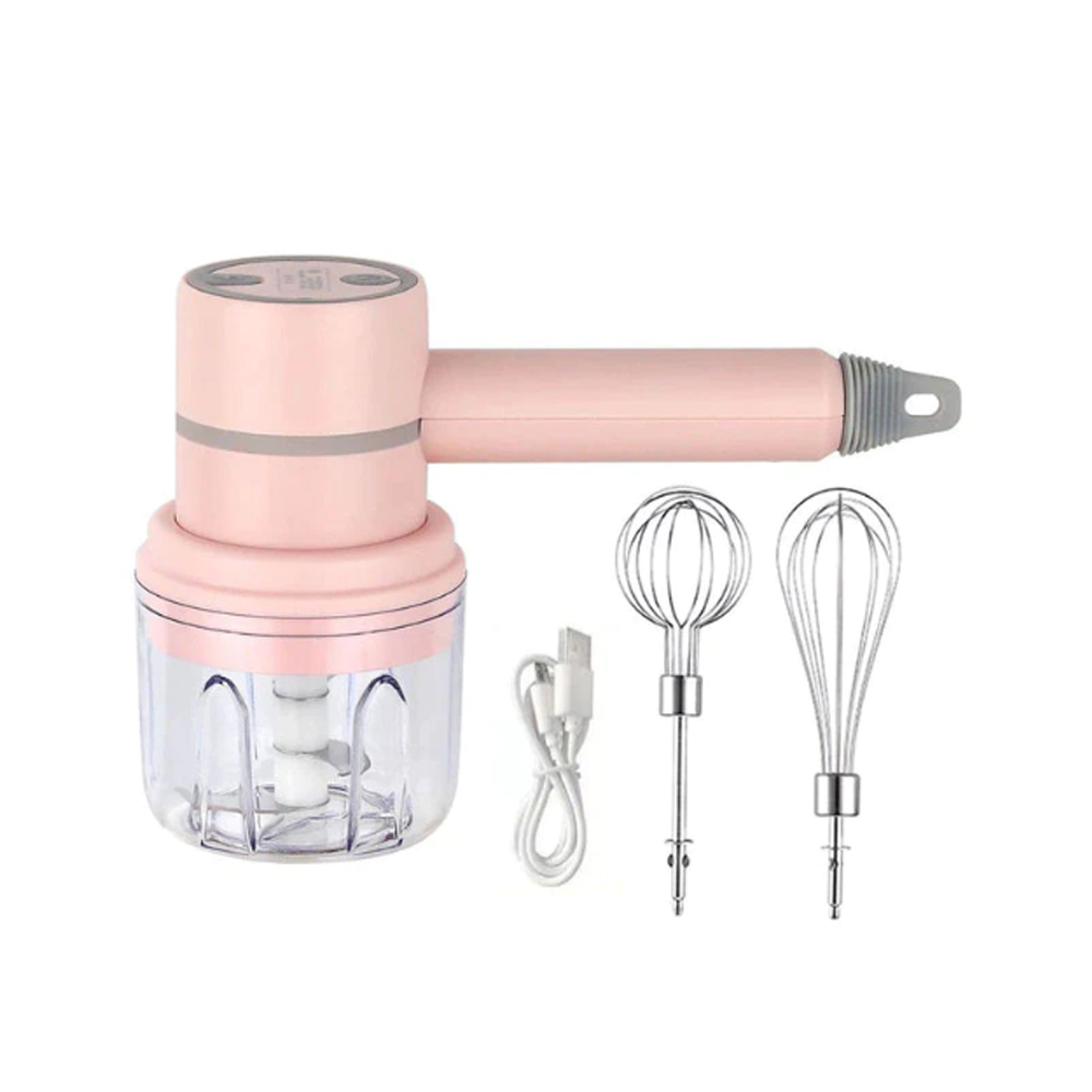 3In1 Wireless Usb Garlic Chopper Egg Beater 3-Speed Control Waterproof With 2 Mixing Rods